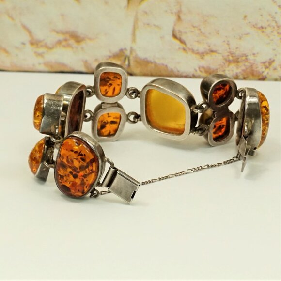 82g Rare Multi Amber and 925 Silver Heavy Link BRACELET - OOAK Gift For Her - Picture 11 of 16